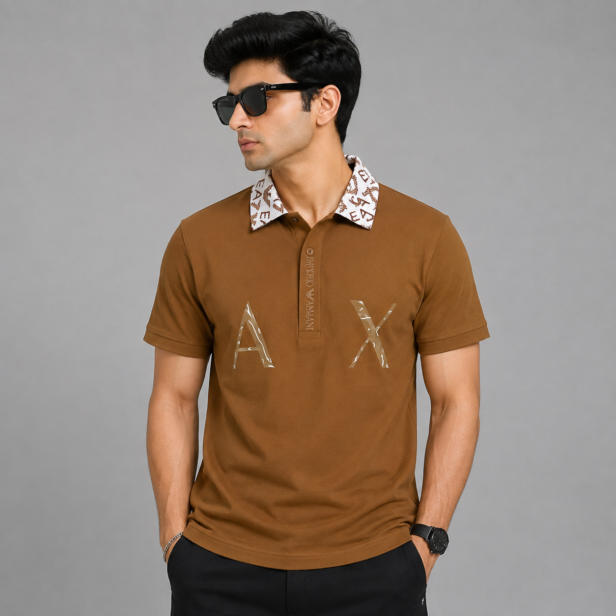 Men's Brown Premium Po_lo T-Shirt | Printed Collar Cotton Po_lo | Slim Fit Casual Po_lo Tee