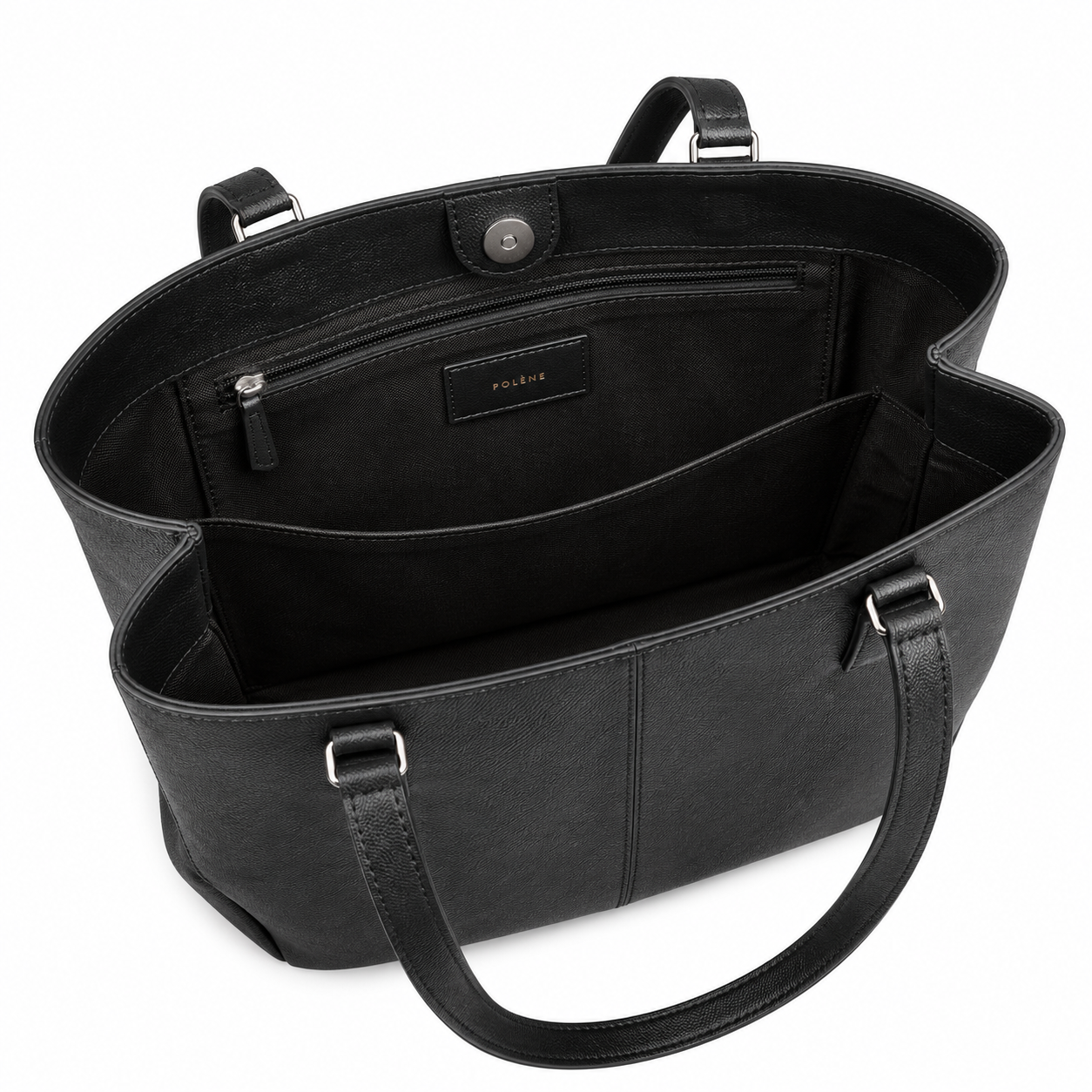 POL_ÈNE Women’s Black Textured Tote Bag – Premium Large Shoulder Carryall