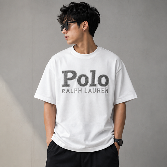 Po_lo Ra_lph Lau_ren Men’s White Boxy Fit Embroidered T-Shirt | Premium Oversized Tee