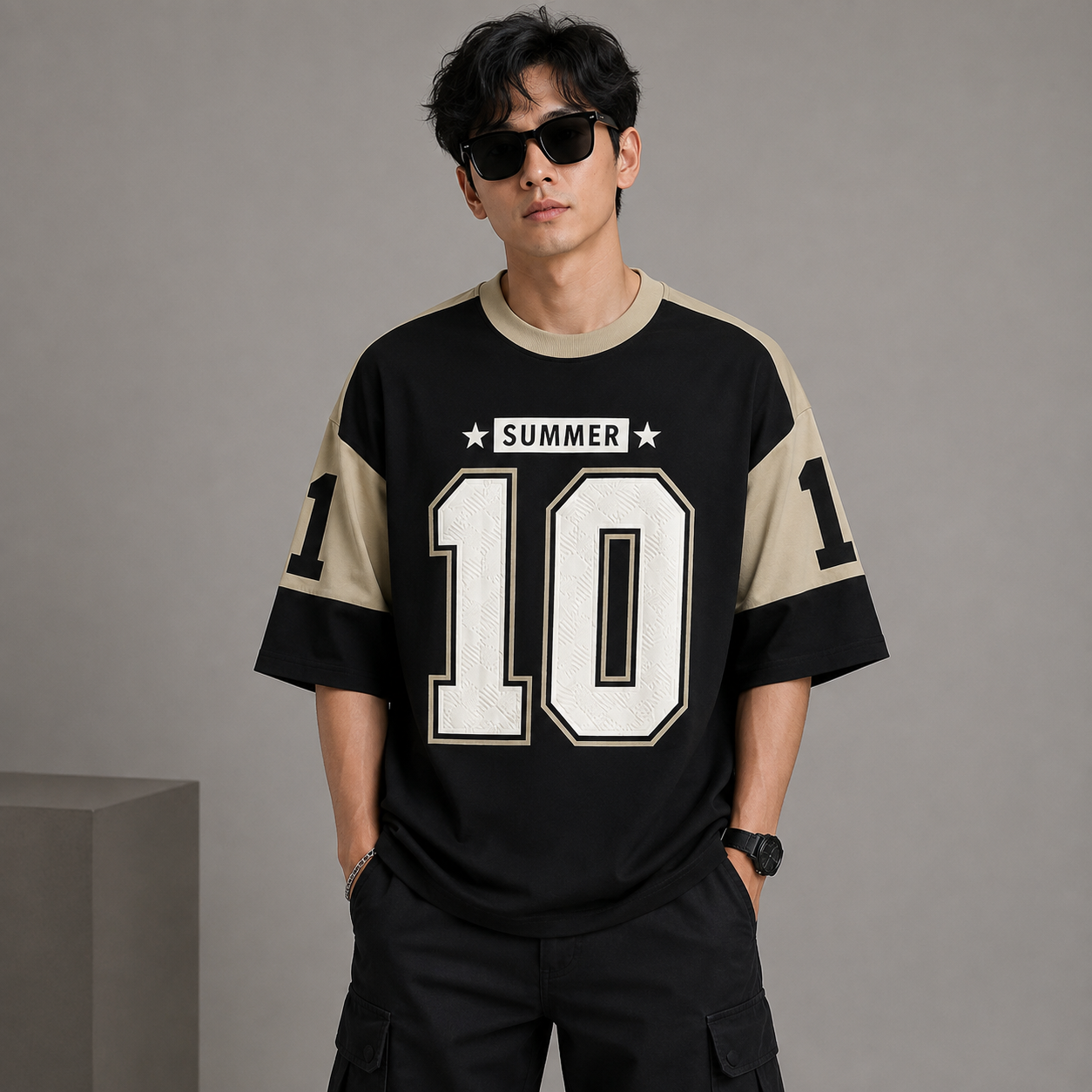 Adi_das Men's Oversized Black Graphic Printed T-Shirt | Premium Cotton Drop Shoulder Streetwear Tee