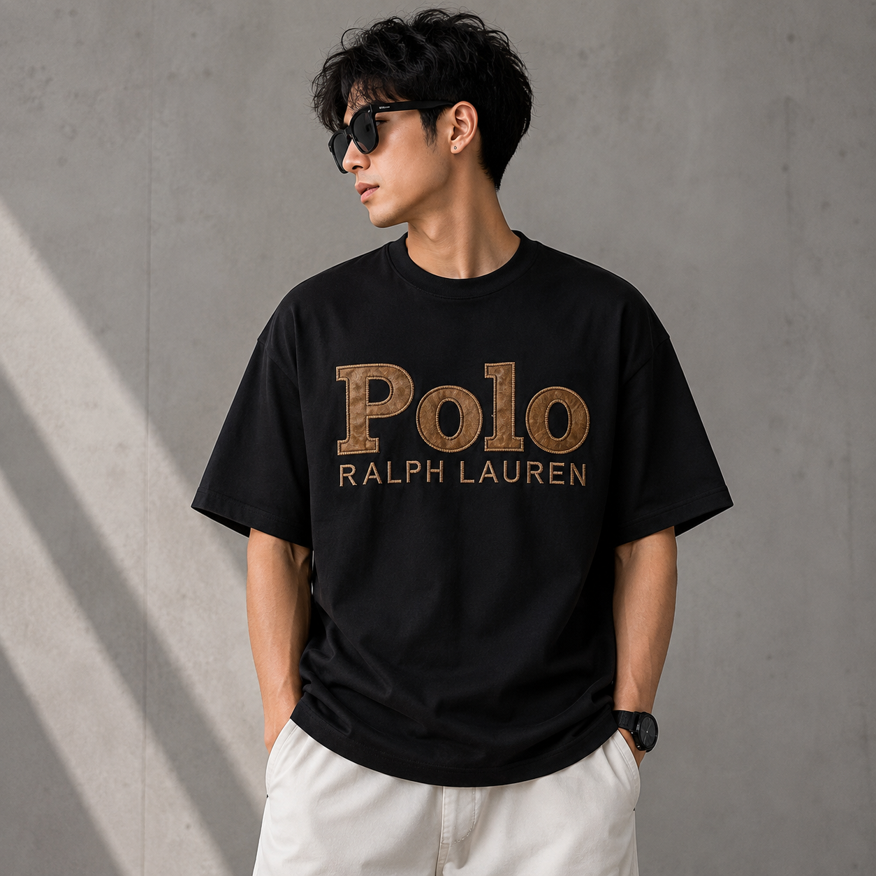 Po_lo Ral_ph Lau_ren Men’s Black Boxy Fit Embroidered T-Shirt | Premium Oversized Tee