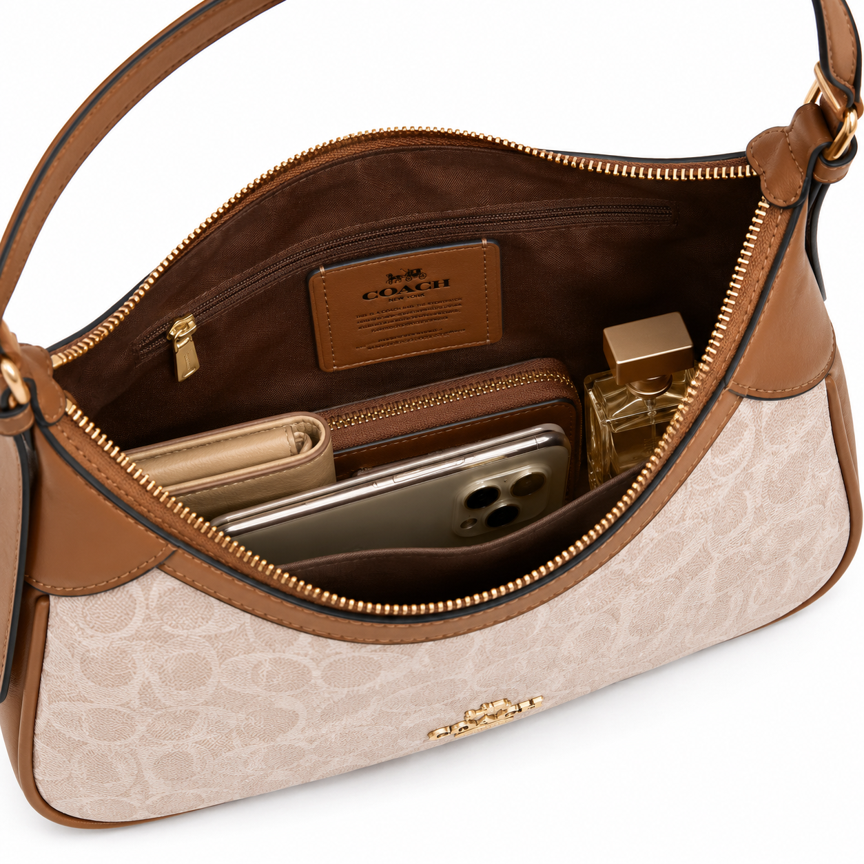 Co_ach Signature Beige & Tan Shoulder Bag – Luxury Women’s Handbag