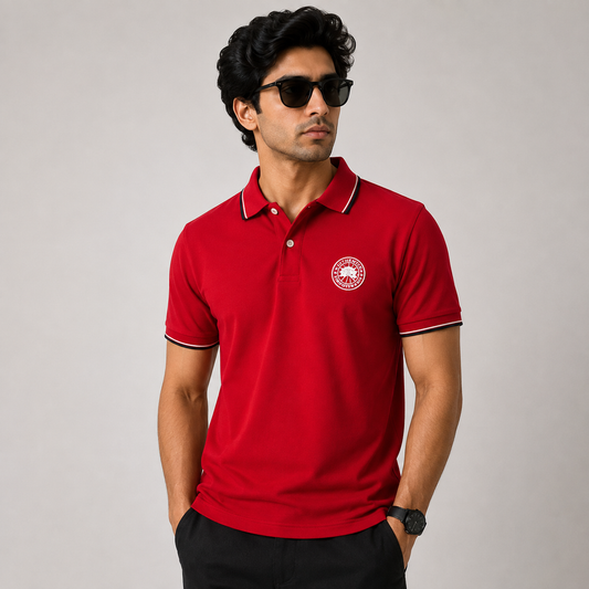 Men’s Red Premium Polo T-Shirt with Contrast Tipping & Embroidered Chest Logo