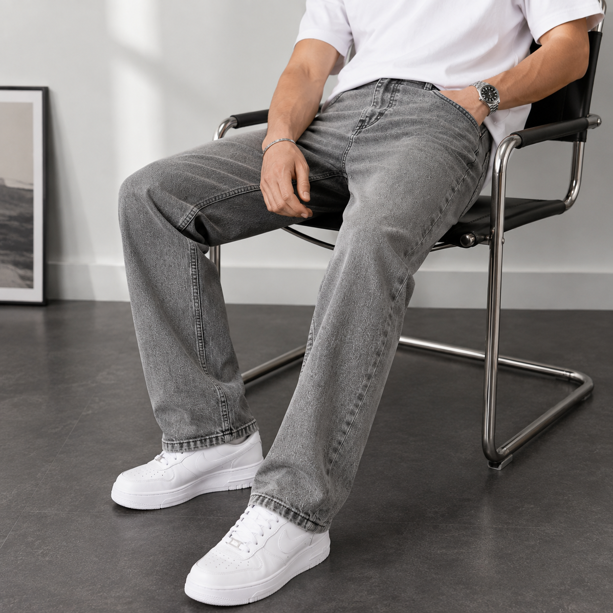 ZA_RA Basic Grey Straight Fit Jeans for Men | Premium Washed Denim | Everyday Comfort