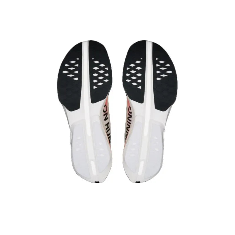 On Cloudboom Strike Breathable Low-Top Marathon Running Shoes for Men, White and Pink