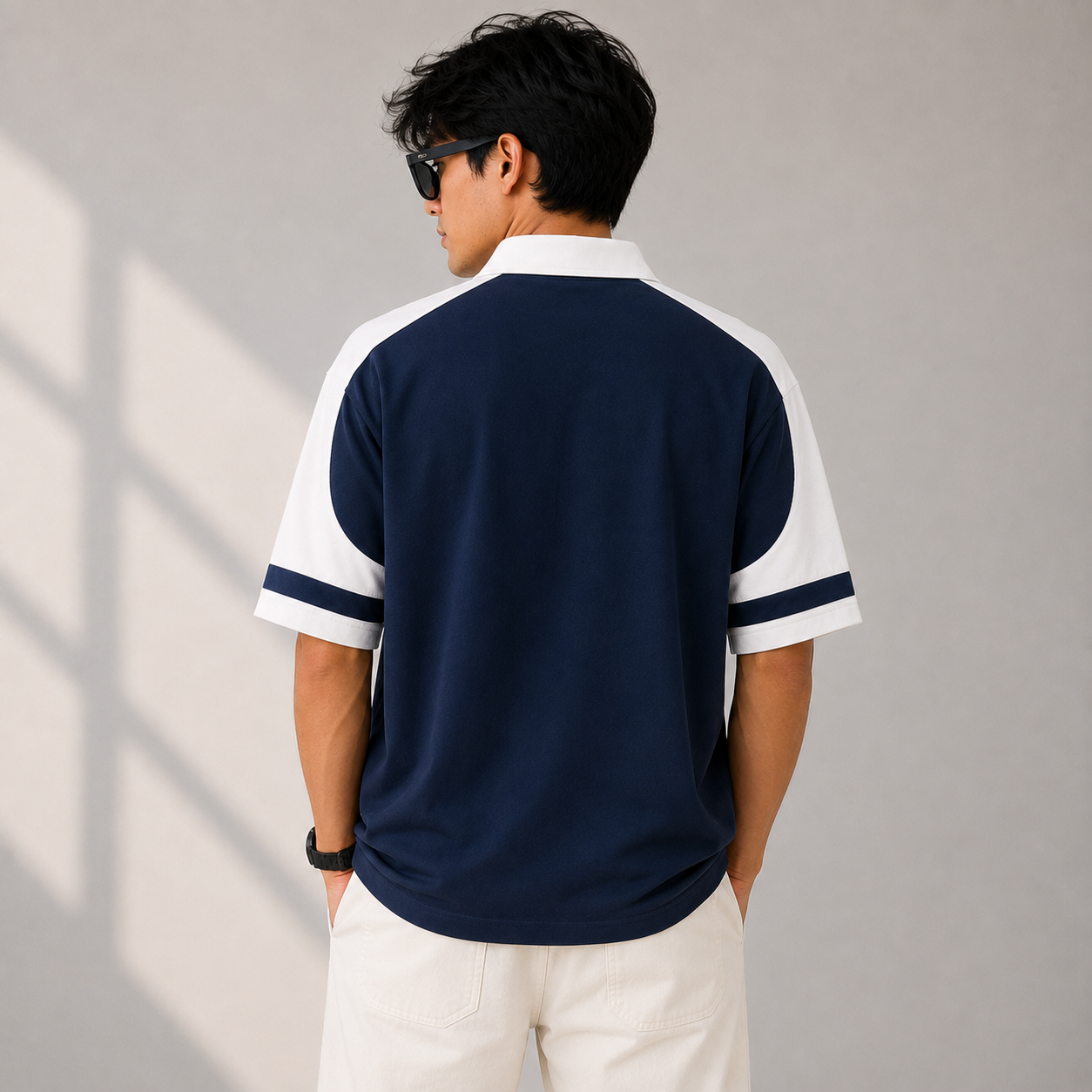 Lac_oste Style Men’s Navy Blue & White Contrast Polo T-Shirt | Premium Half Sleeve Casual Polo | Smart Regular Fit