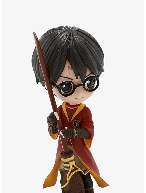 Quidditch Player Collectible Action Figure, Anime Style Miniature with Broomstick, Red and Gold Uniform(Height-16 Cm)