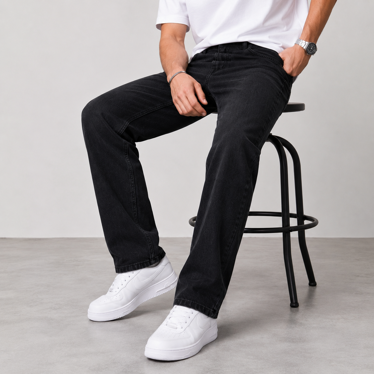 ZA_RA Basic Black Straight Fit Jeans for Men | Premium Stretch Denim | Classic Everyday Wear