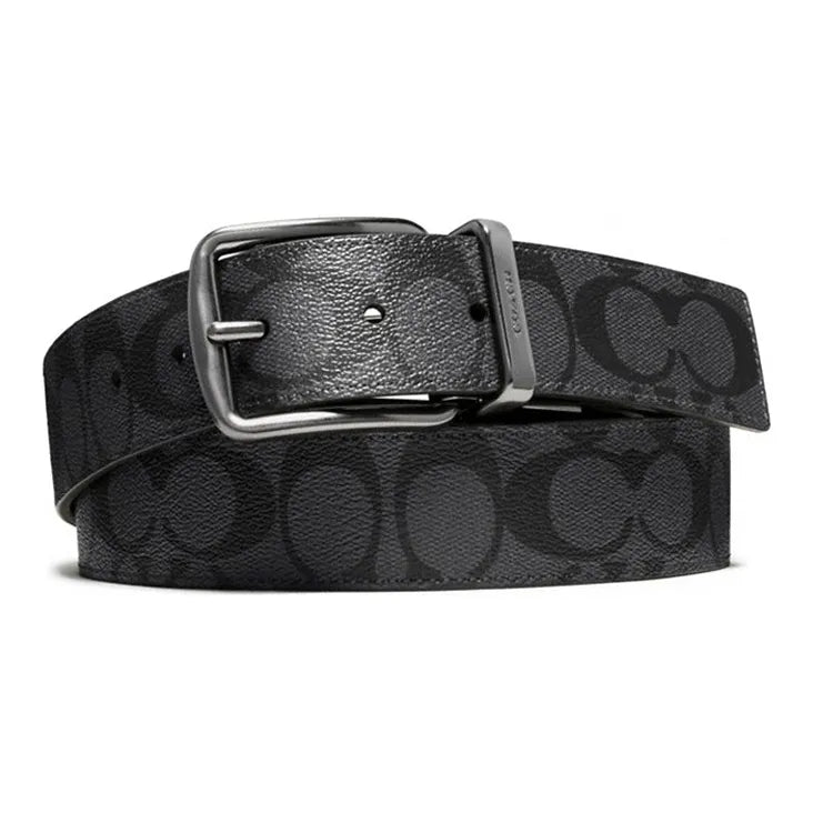 Coach PVC Leather Belt Men's Charcoal Gray 3.8cm Width