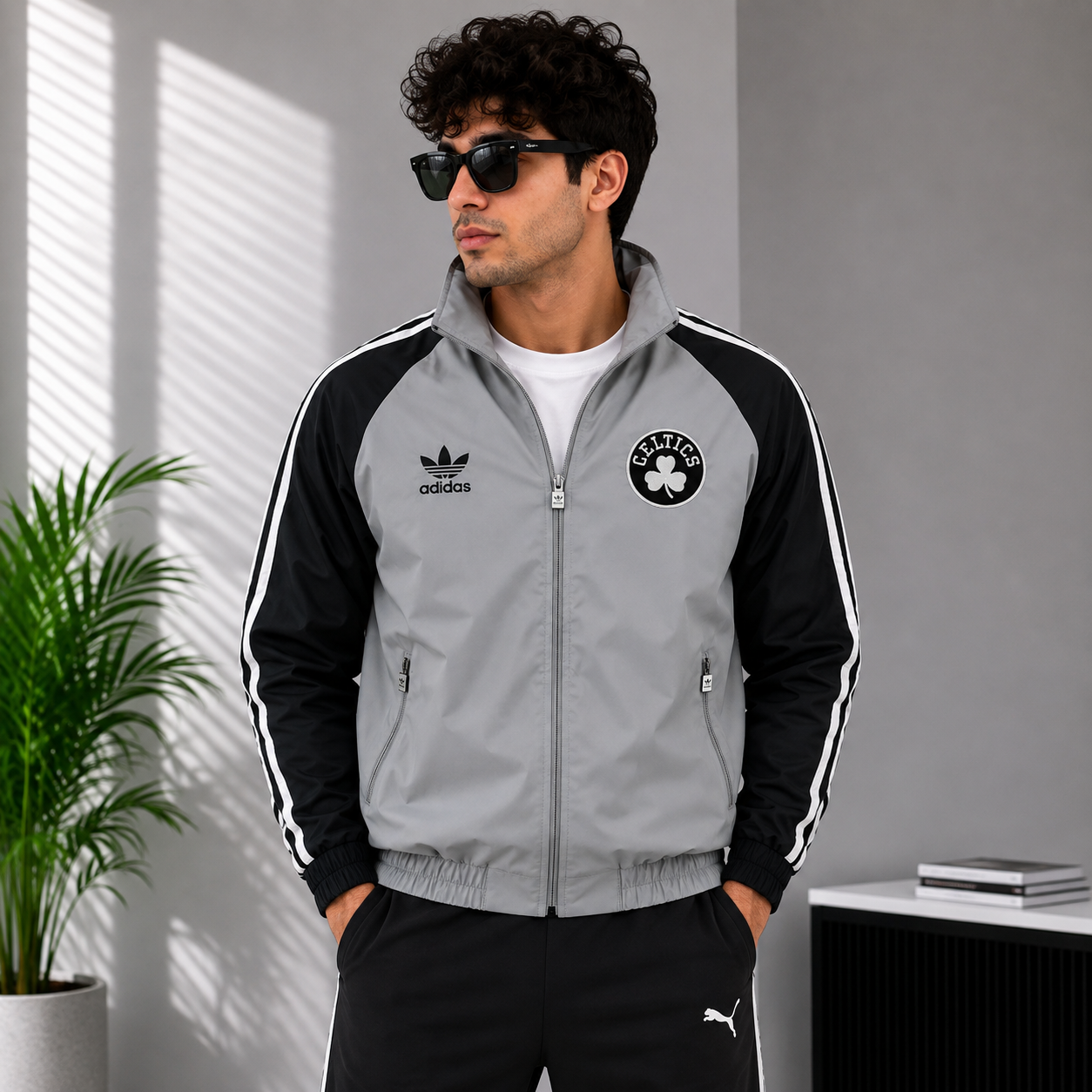 Adi_das Celtics Men’s Grey & Black Track Jacket – Premium Sportswear