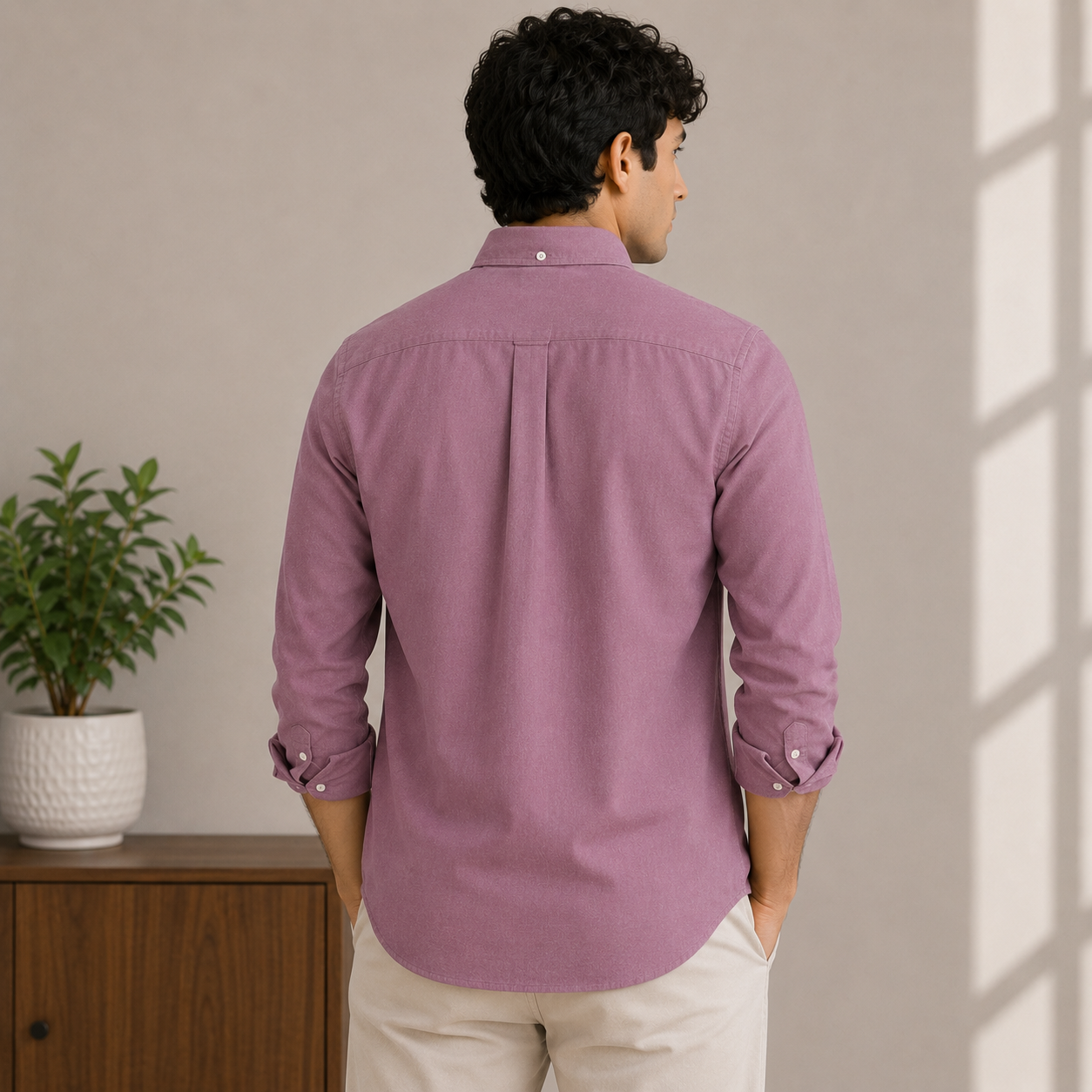 Lac_oste Men’s Dusty Mauve Slim Fit Button-Down Shirt – Signature Crocodile Logo