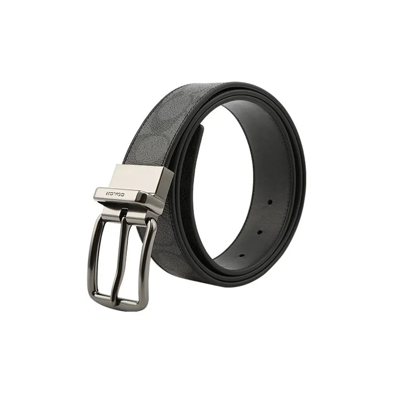 Coach PVC Leather Belt Men's Charcoal Gray 3.8cm Width
