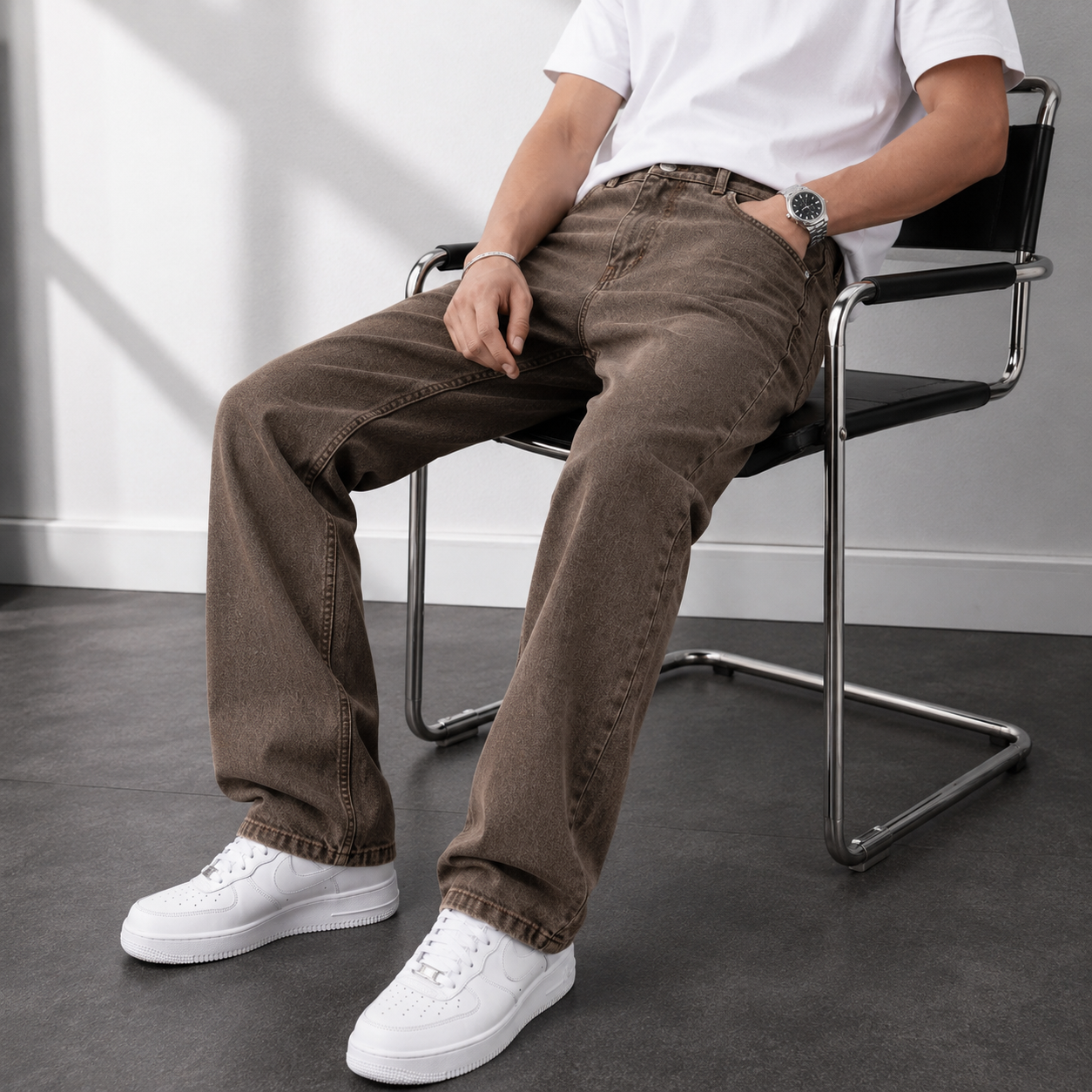 ZA_RA Basic Brown Straight Fit Jeans for Men | Premium Washed Denim | Classic Everyday Style