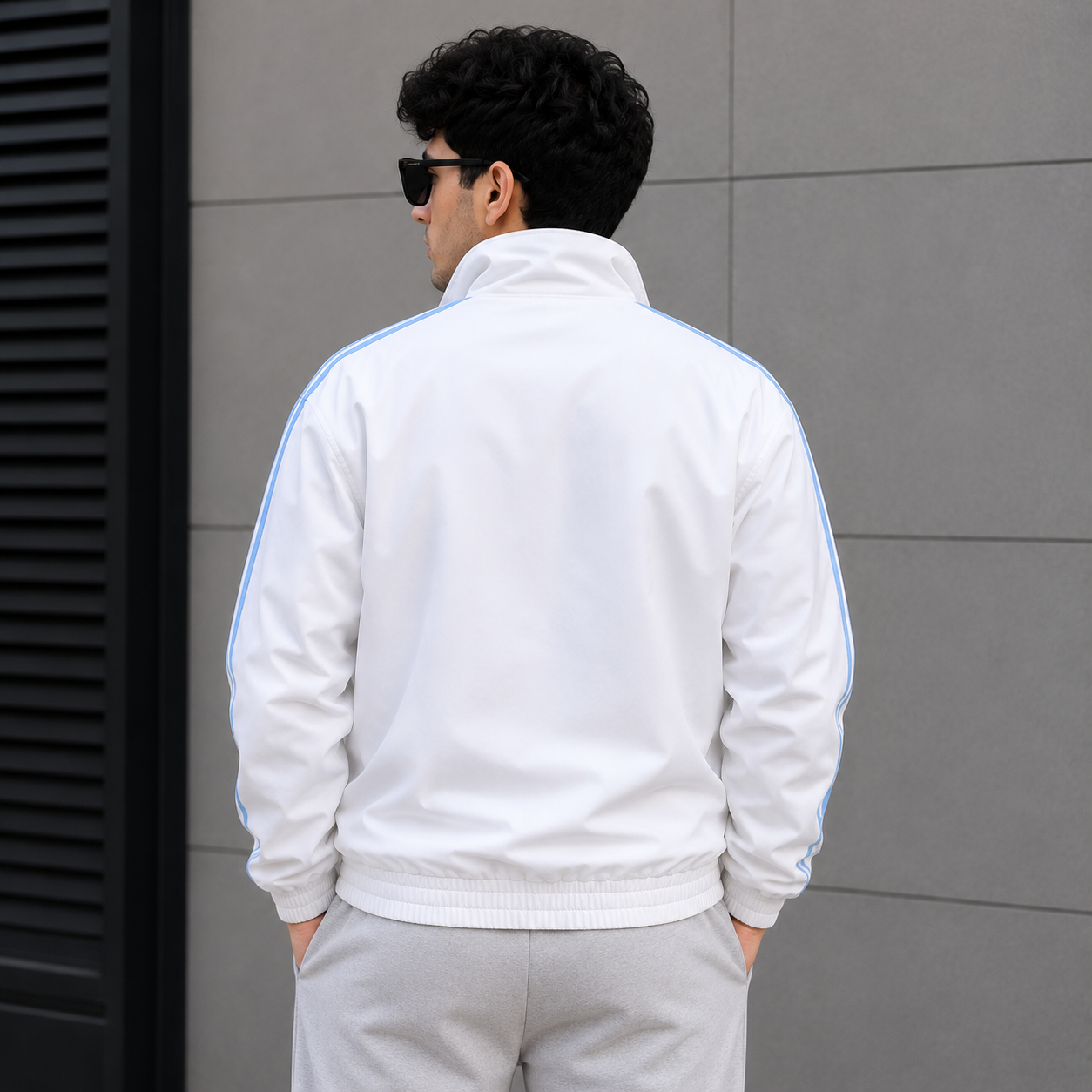 Adi_das Men’s White & Sky Blue 3-Stripe Track Jacket – Premium Zip-Up Sportswear