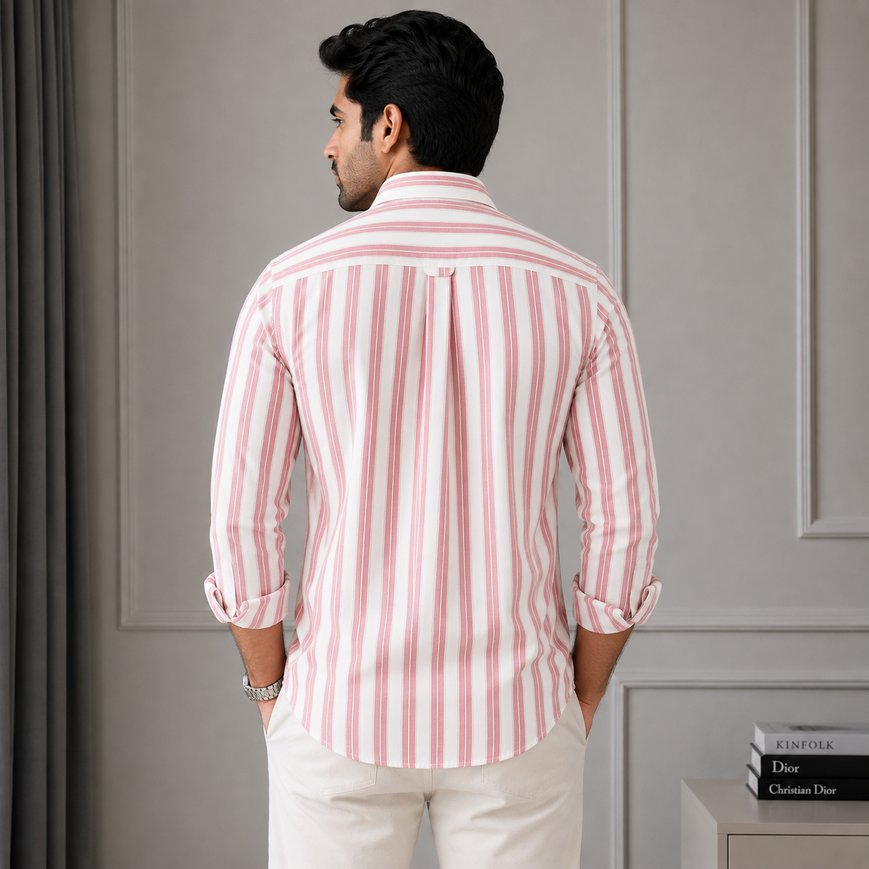 Hac_kett Lon_don Men’s Pink Striped Classic Fit Button-Down Shirt – Premium Casual Wear