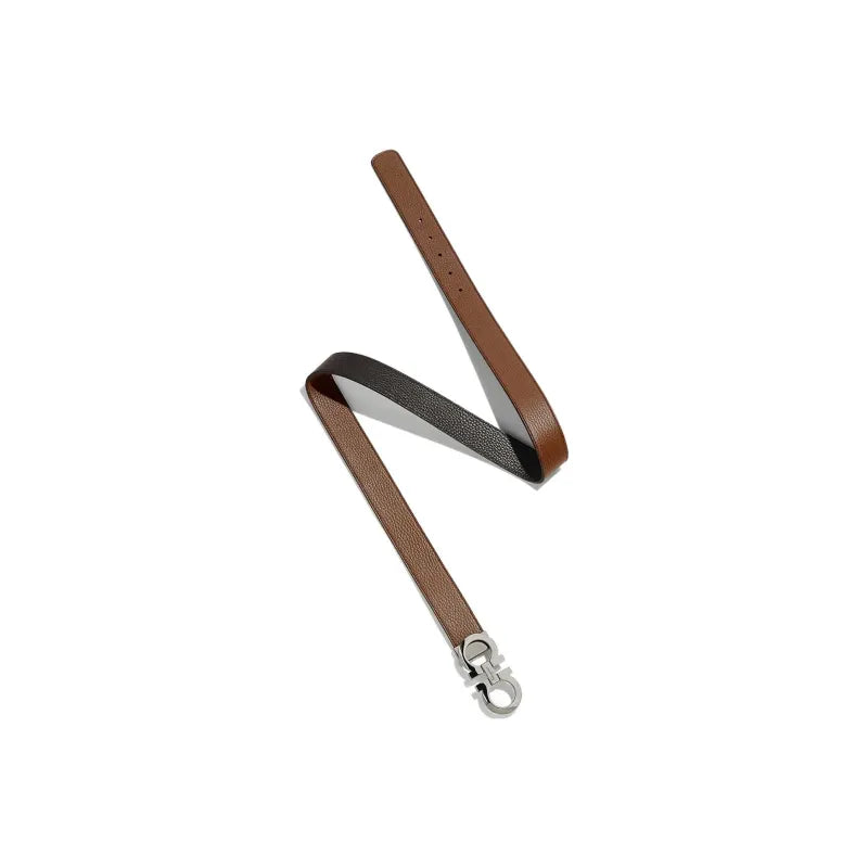 Ferragamo Reversible Adjustable Textured Calfskin Leather Gancini Belt Cane Sugar Brown Black