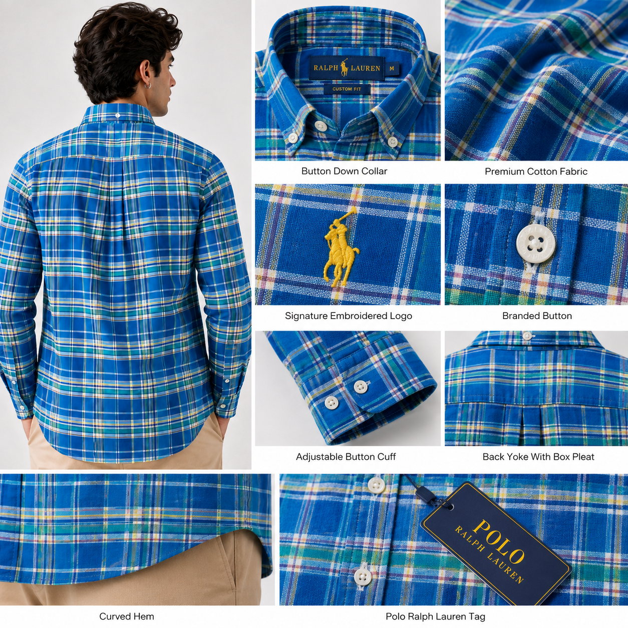 Po_lo Ral_ph La_uren Men's Blue Plaid Button-Down Shirt | Premium Cotton | Custom Fit