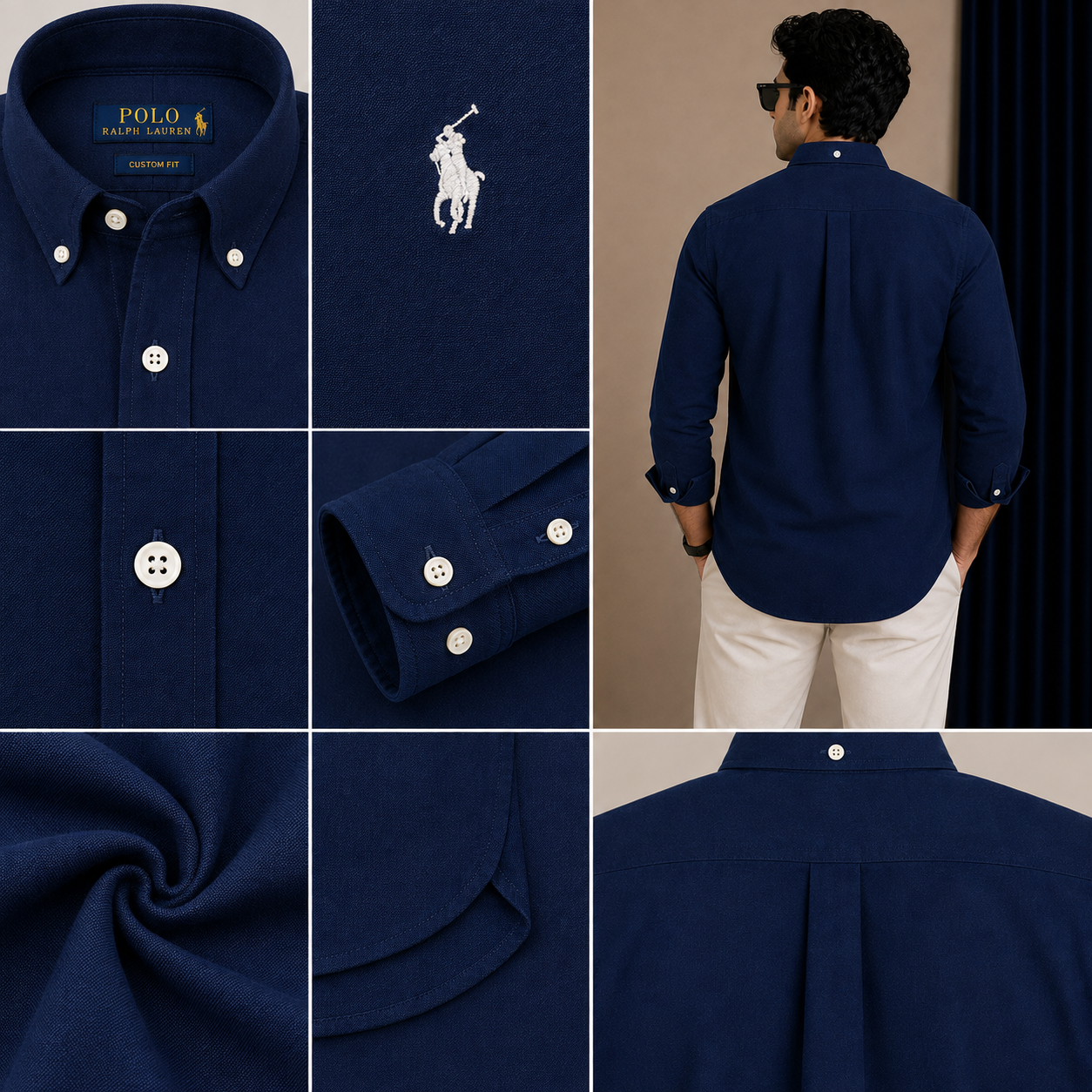 Po_lo RAL_PH LAU_REN Men’s Premium Navy Blue Oxford Shirt – Embroidered Button-Down Full Sleeve Shirt