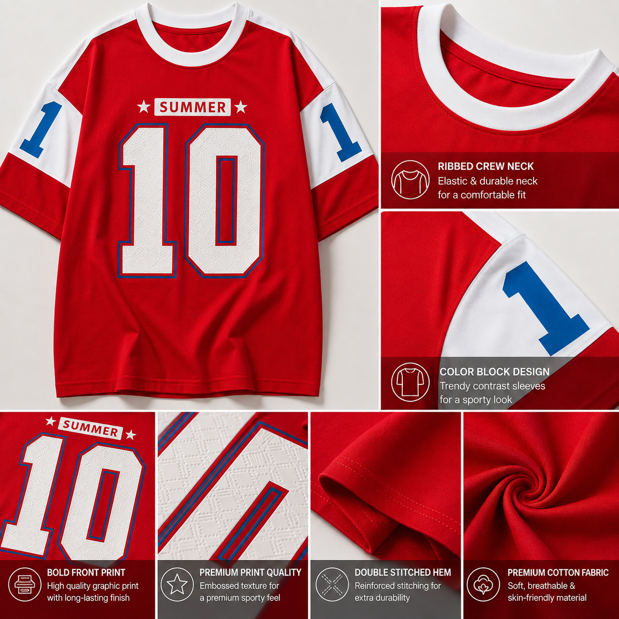 Adi_das Men's Oversized Red Graphic Printed T-Shirt | Premium Cotton Drop Shoulder Streetwear Tee