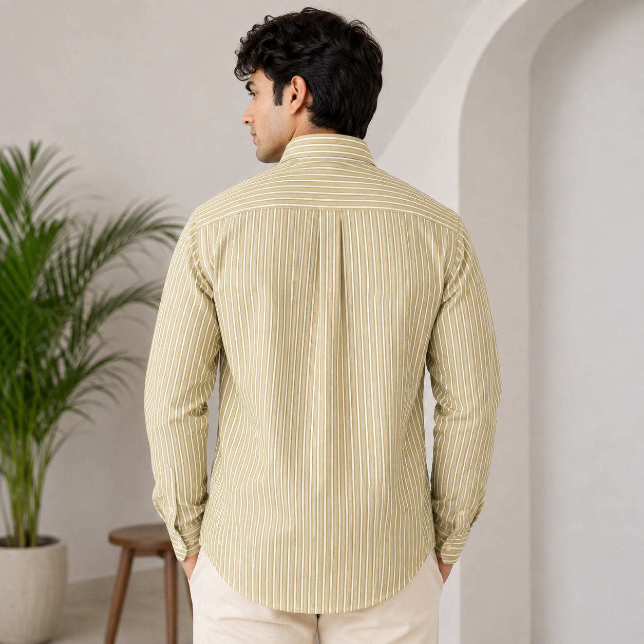 Po_lo Men's Olive Striped Premium Cotton Casual Shirt | Full Sleeves | Regular Fit