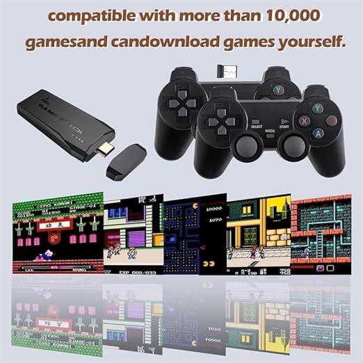 DWH Retro Gaming Stick Console for TV | Plug & Play HDMI Game Stick with Wireless Controllers | Classic Arcade-Style Home Gaming for 2 Players