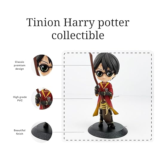 Quidditch Player Collectible Action Figure, Anime Style Miniature with Broomstick, Red and Gold Uniform(Height-16 Cm)