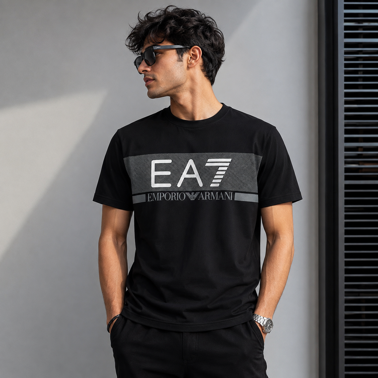 E_A7 Inspired Men's Premium Black Graphic Crew Neck Cotton T-Shirt