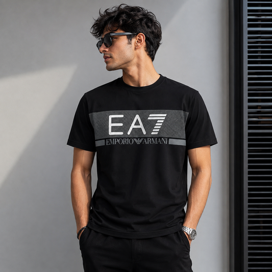 E_A7 Inspired Men's Premium Black Graphic Crew Neck Cotton T-Shirt