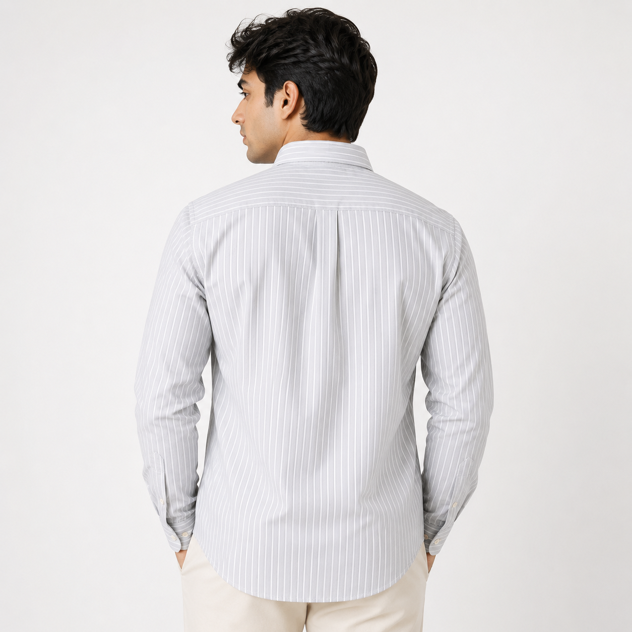 po_lo Men's Grey Striped Premium Cotton Casual Shirt | Full Sleeves | Regular Fit