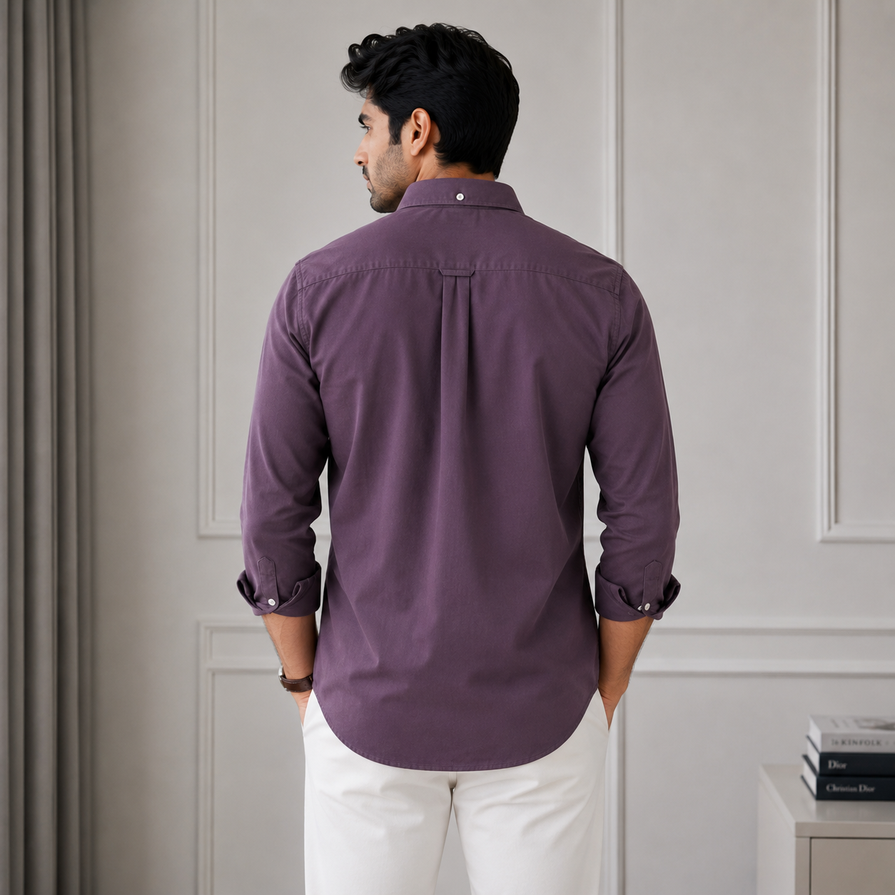 Lac_oste Men’s Purple Classic Fit Button-Down Shirt – Premium Casual Wear