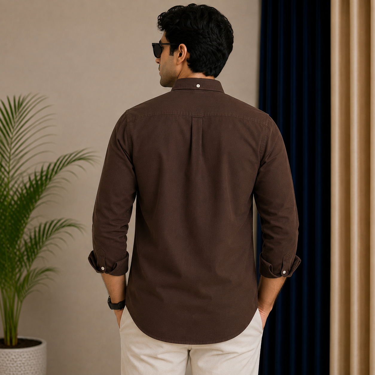 Po_lo RAL_PH LAU_REN Men’s Premium Chocolate Brown Oxford Shirt – Embroidered Button-Down Full Sleeve Shirt