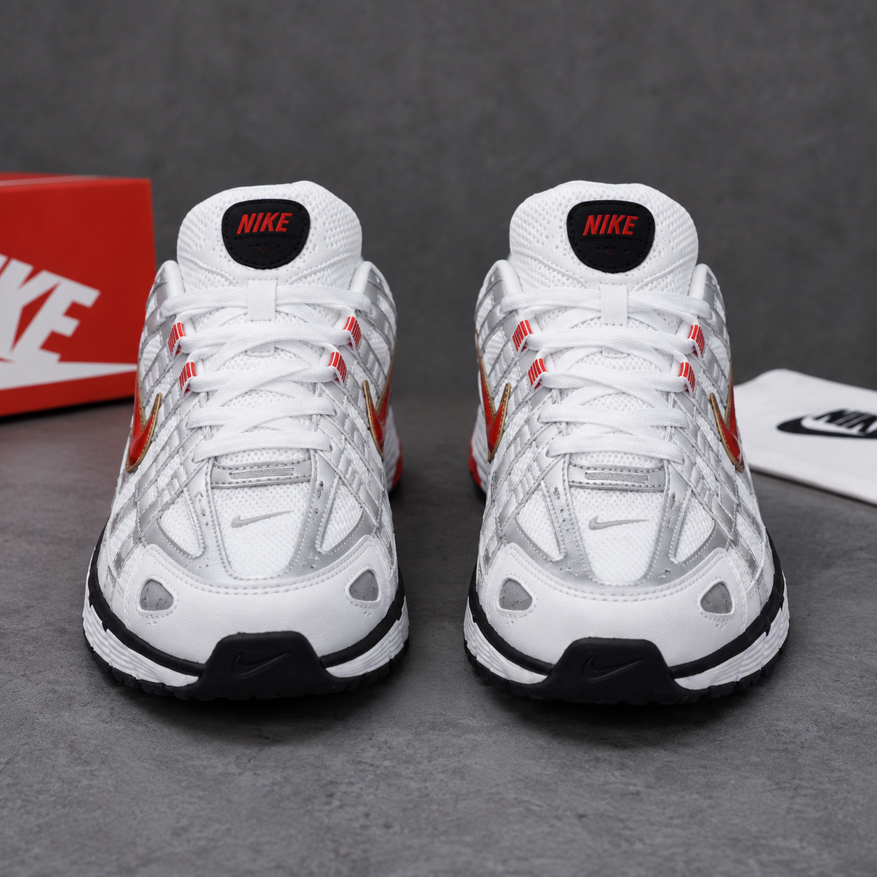 Ni_ke P-6000 White & Silver Sneakers with Red Accent – Premium Sport Shoes
