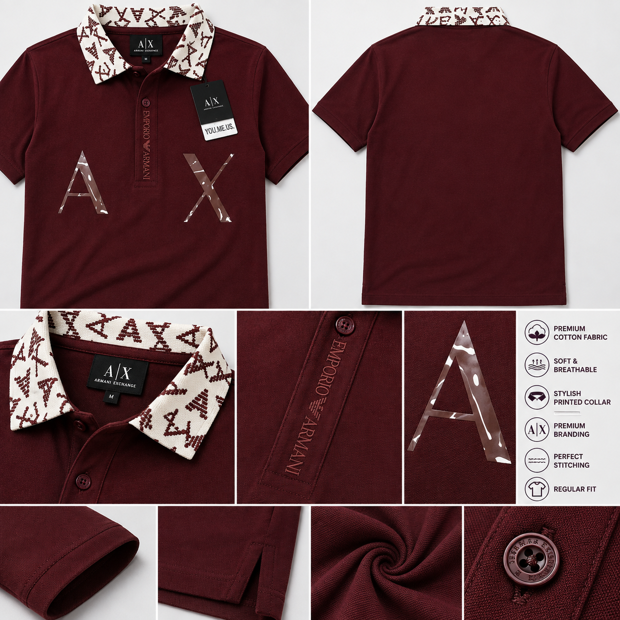 Men's Wine Premium Po_lo T-Shirt | Printed Collar Cotton Po_lo | Slim Fit Casual Po_lo Tee