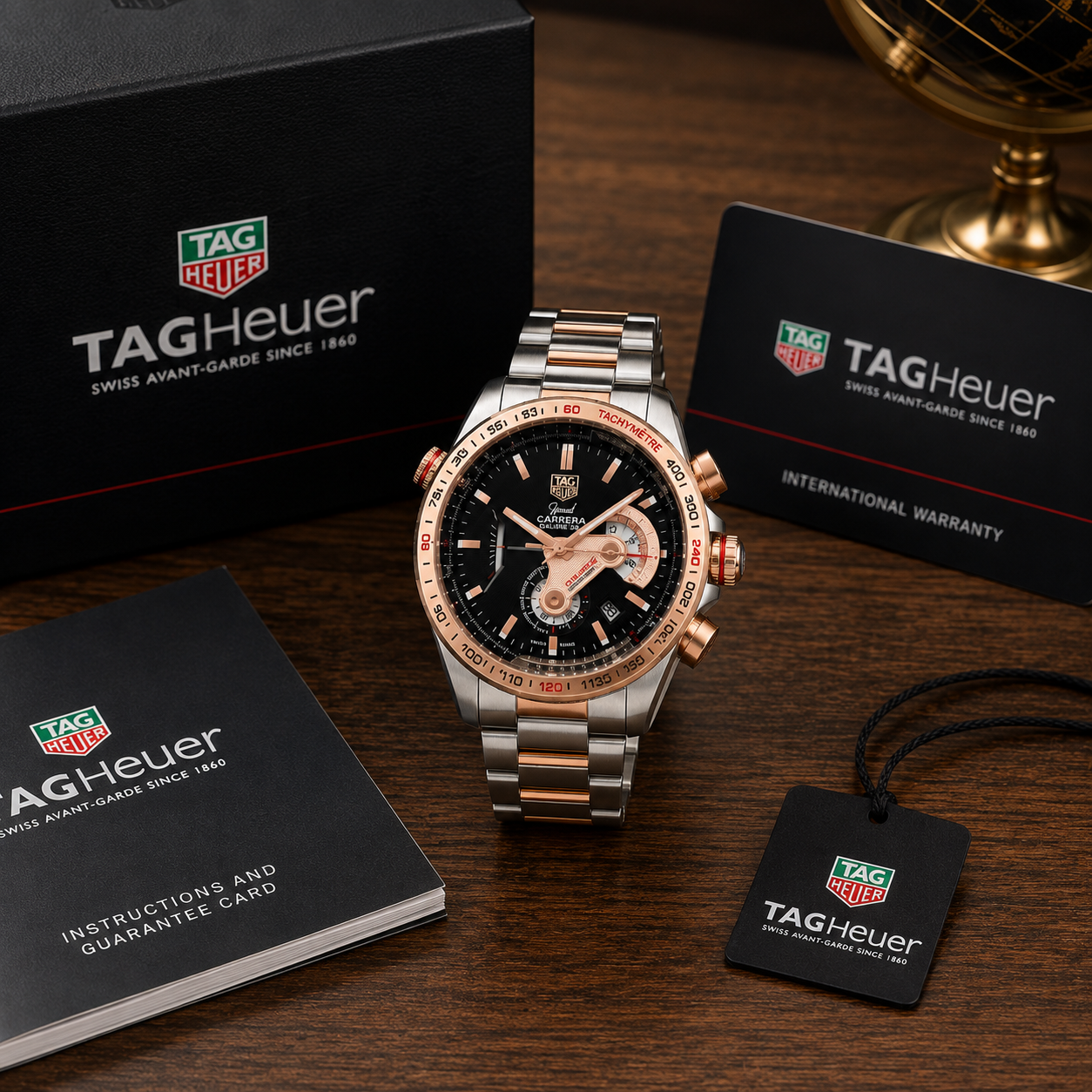 T_AG Heu_er Grand Carrera Calibre 36 Two-Tone Black Dial Chronograph Watch