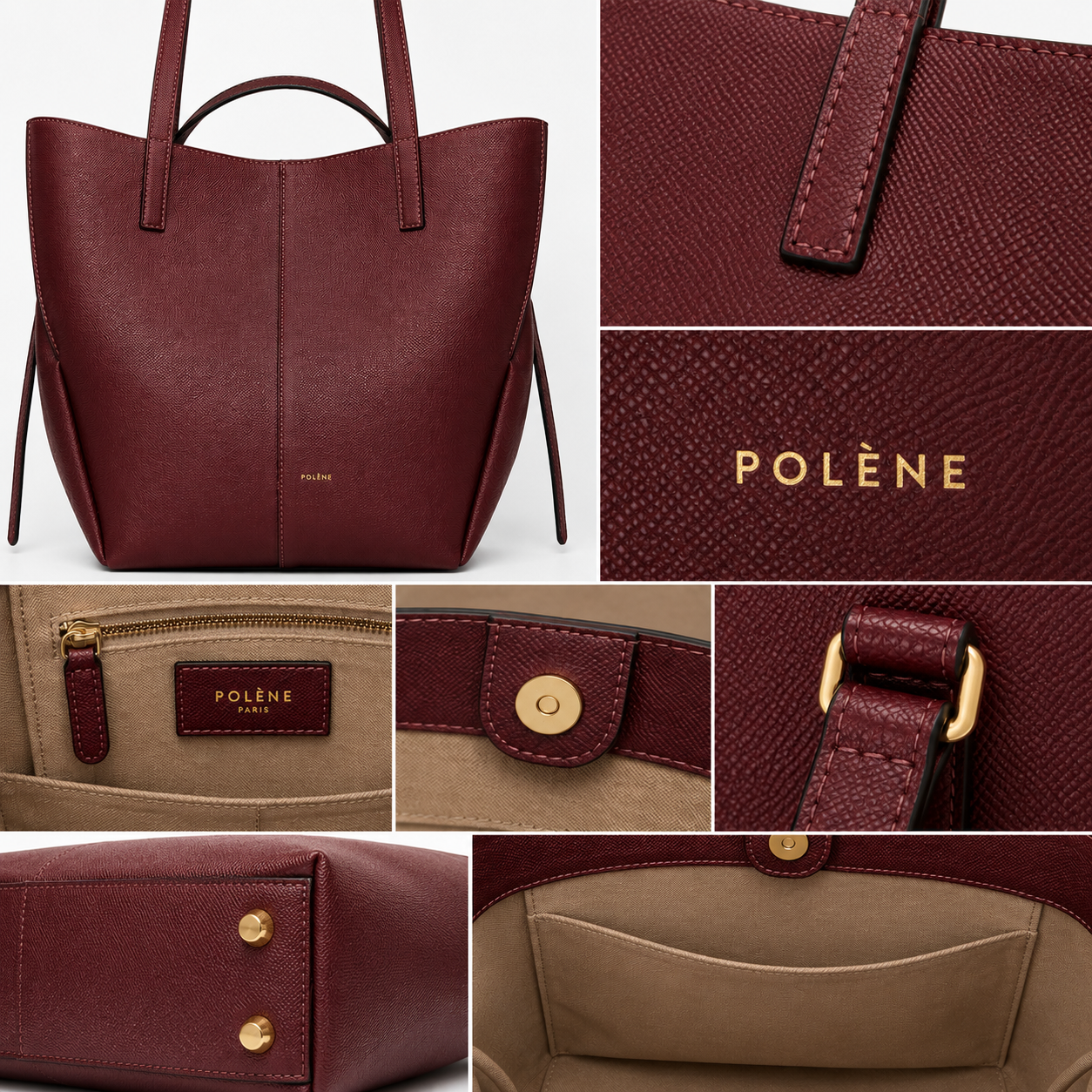 POL_ÈNE Women’s Burgundy Textured Tote Bag – Premium Large Shoulder Carryall