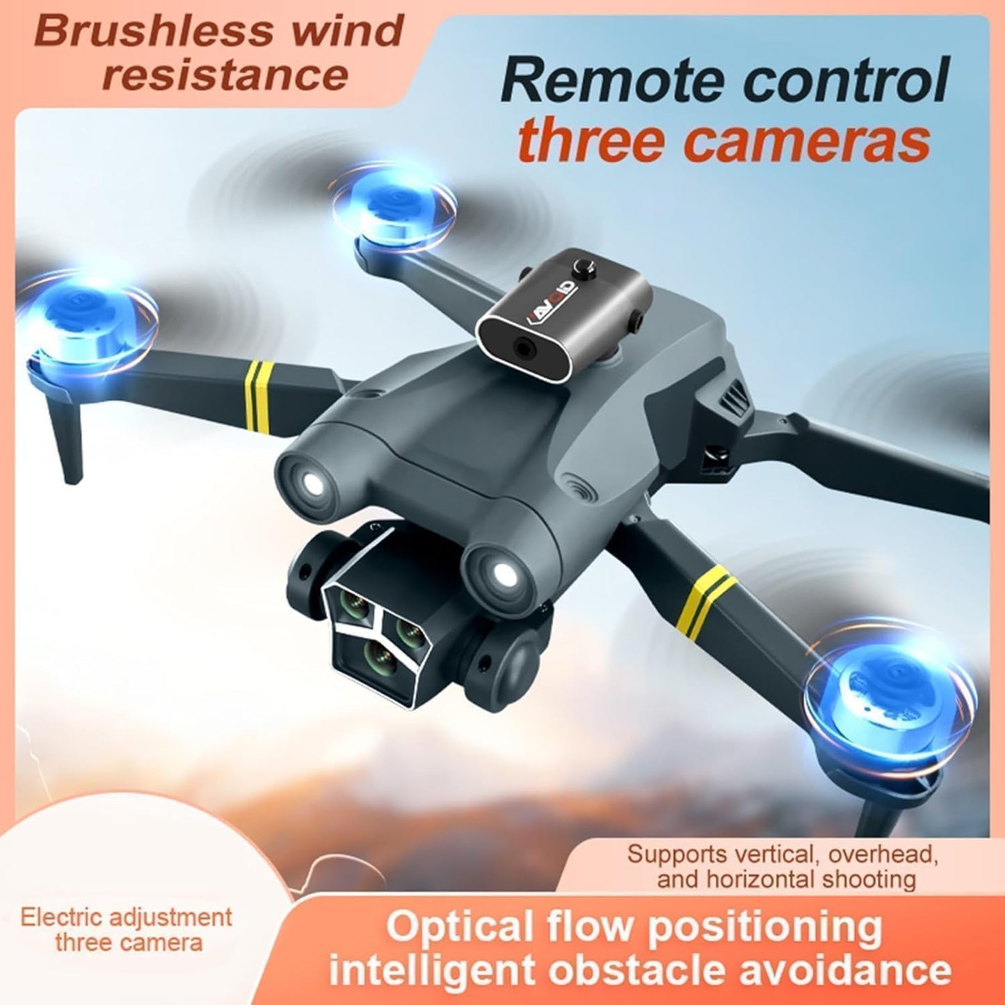 dRoNe wItH hD DuAl cAmErA BrUsHlEsS MoToR, oNe cLiCk tAkEoFf/lAnDiNg FlIp rOlLiNg gEsTuRe cOnTrOl wI-Fi cAmErA ReMoTe cOnTrOl -X DrOnE (M3)