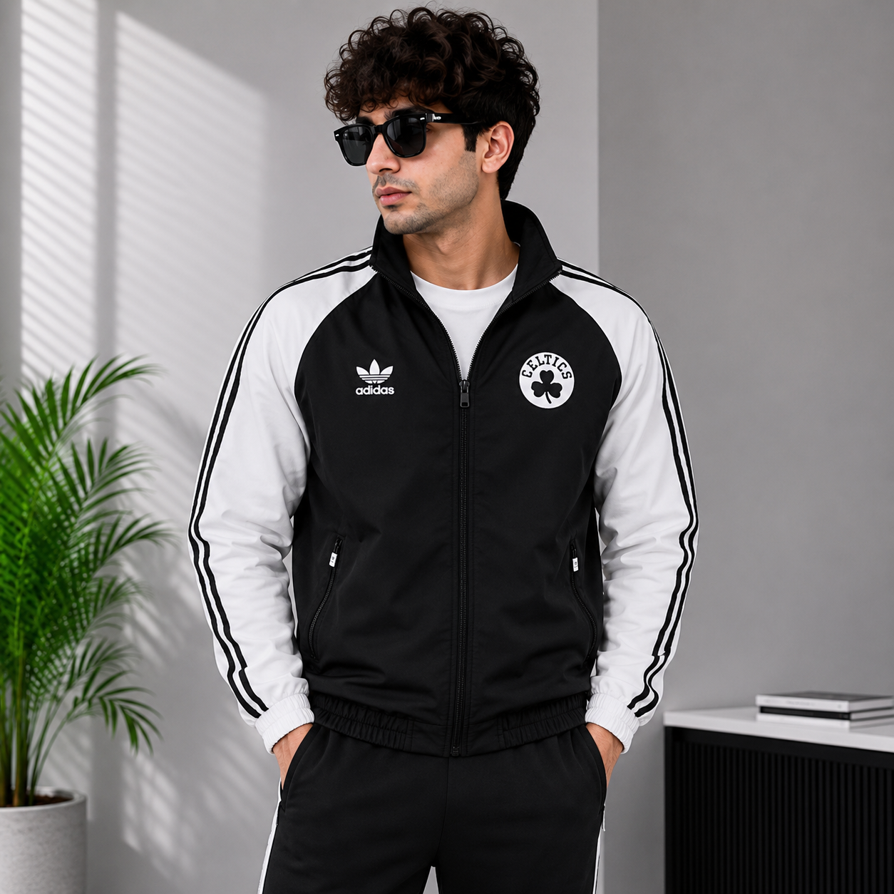 Ad_idas Celtics Men’s Black & White Track Jacket – Classic 3-Stripe Sportswear