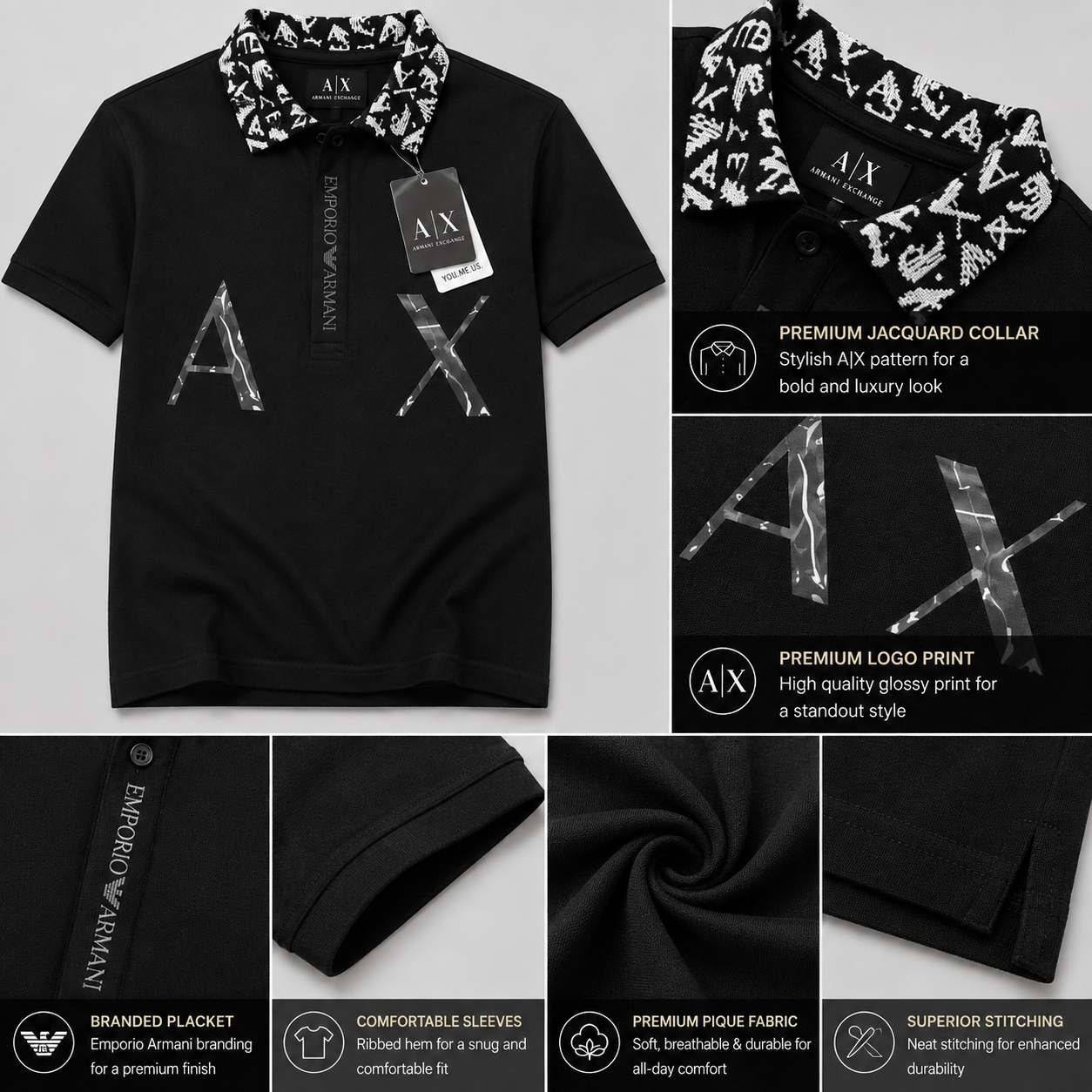 Men's Black Premium Po_lo T-Shirt | Printed Collar Cotton Po_lo | Slim Fit Casual Po_lo Tee