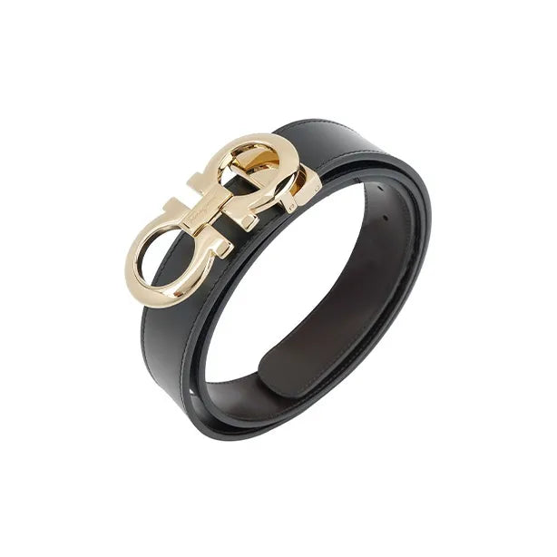 Ferragamo Reversible Adjustable Gancini Belt in Black Hickory