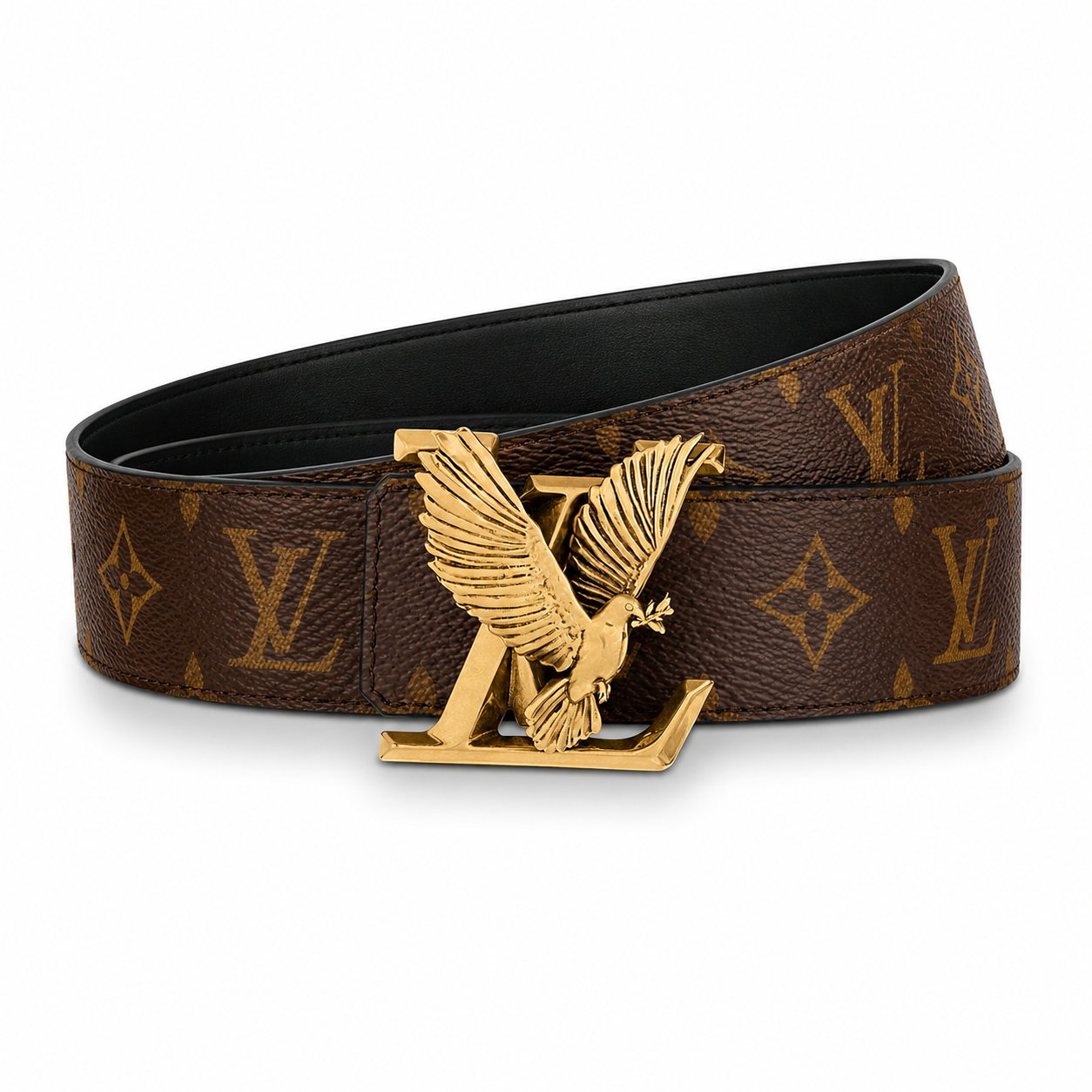 Lo_uis Vui_tton Monogram Brown Belt with Gold Eagle L_V Buckle – Luxury Men’s Belt