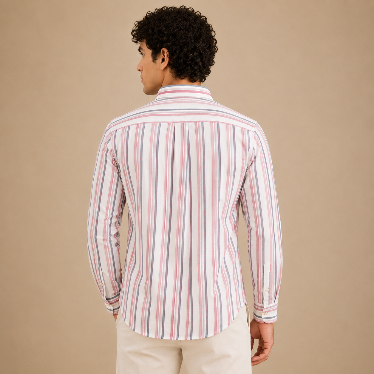 HAC_KETT London Men’s Premium Pink, Grey & White Striped Full Sleeve Shirt – Smart Casual Fit
