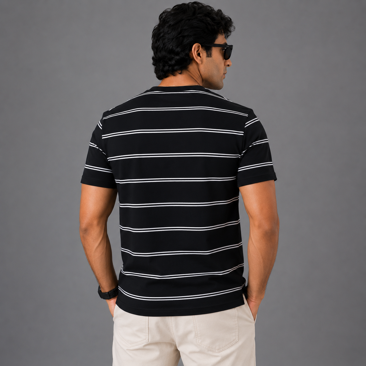 Po_lo Ral_ph Lau_ren Men’s Black Striped Crew Neck T-Shirt – Red Ralph Embroidered Logo