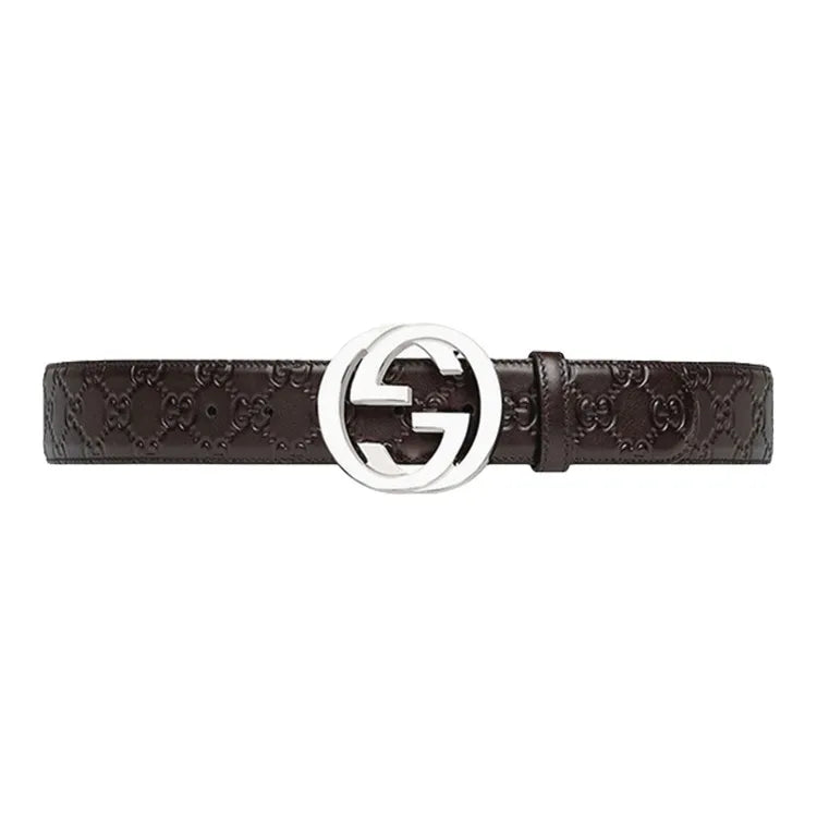 Gucci Signature Leather Belt Men's Brown 4cm Width