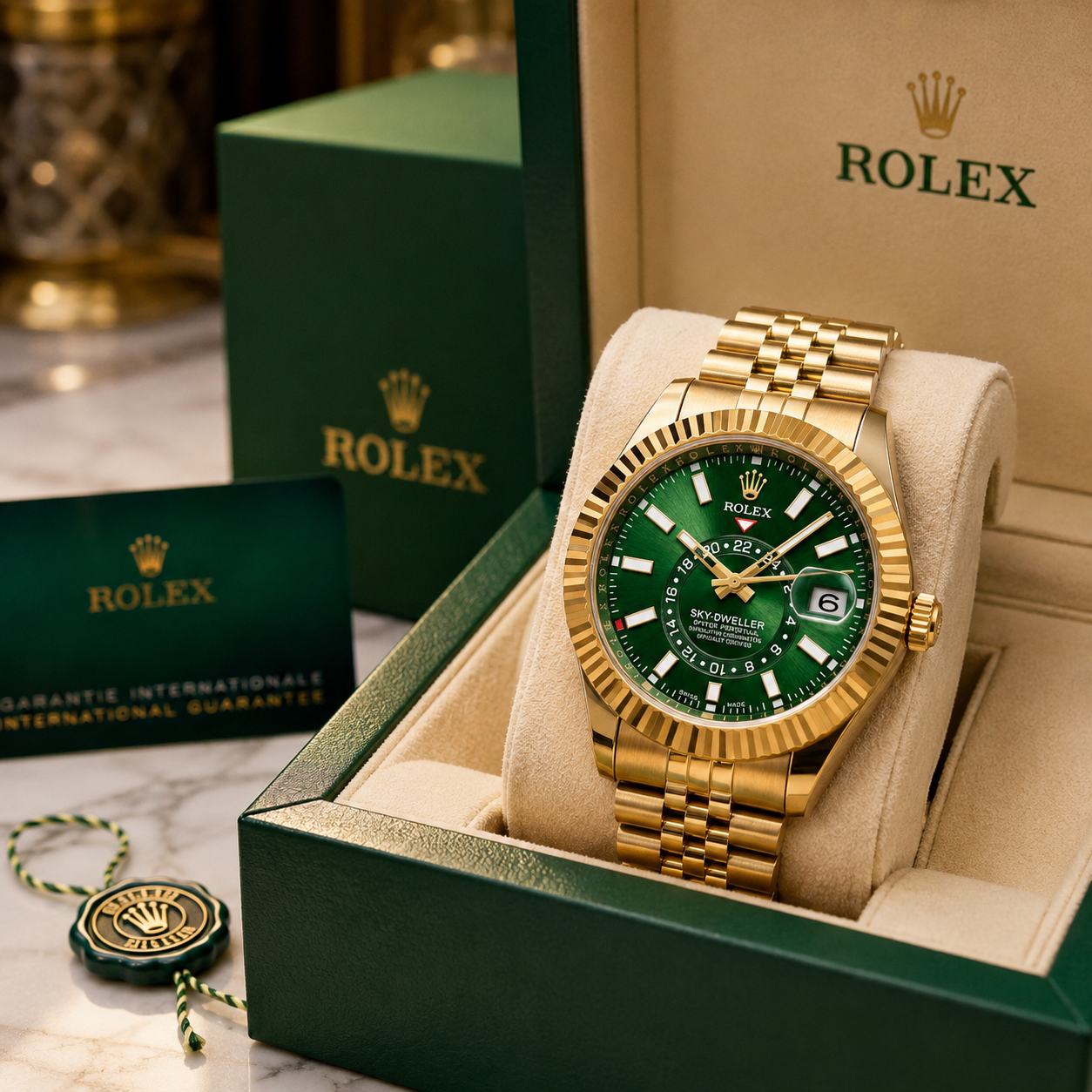 Rol_ex Sky-Dweller Gold Green Dial Luxury Watch