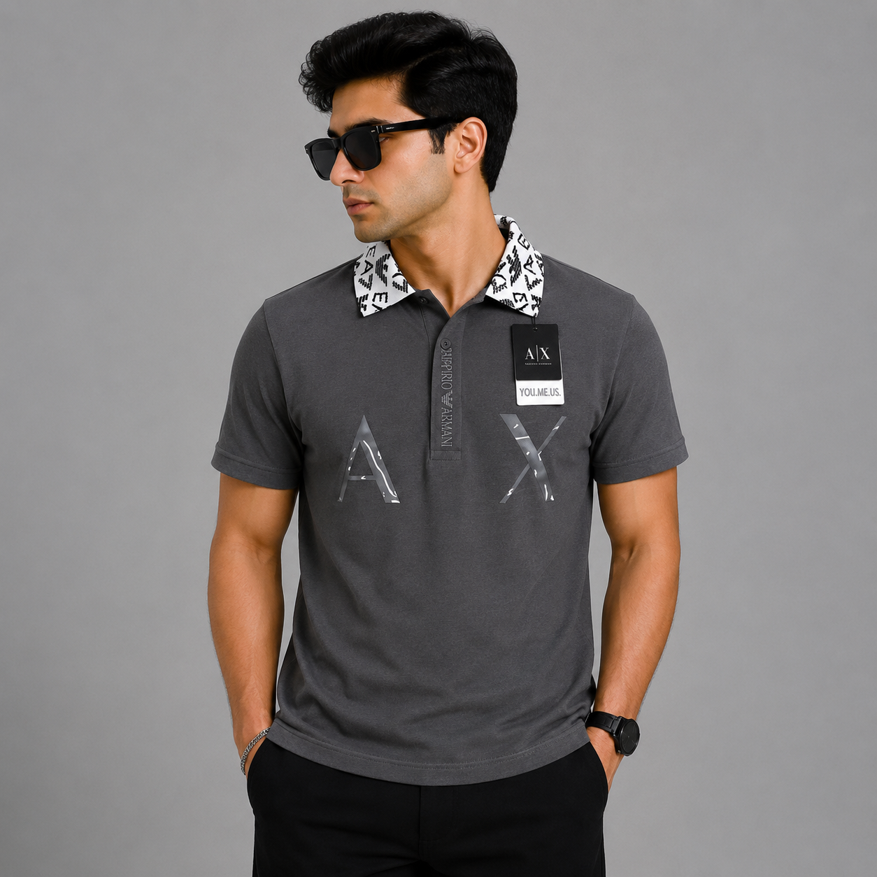 Men's Charcoal Grey Premium Po_lo T-Shirt | Printed Collar Cotton Po_lo | Slim Fit Casual Po_lo Tee