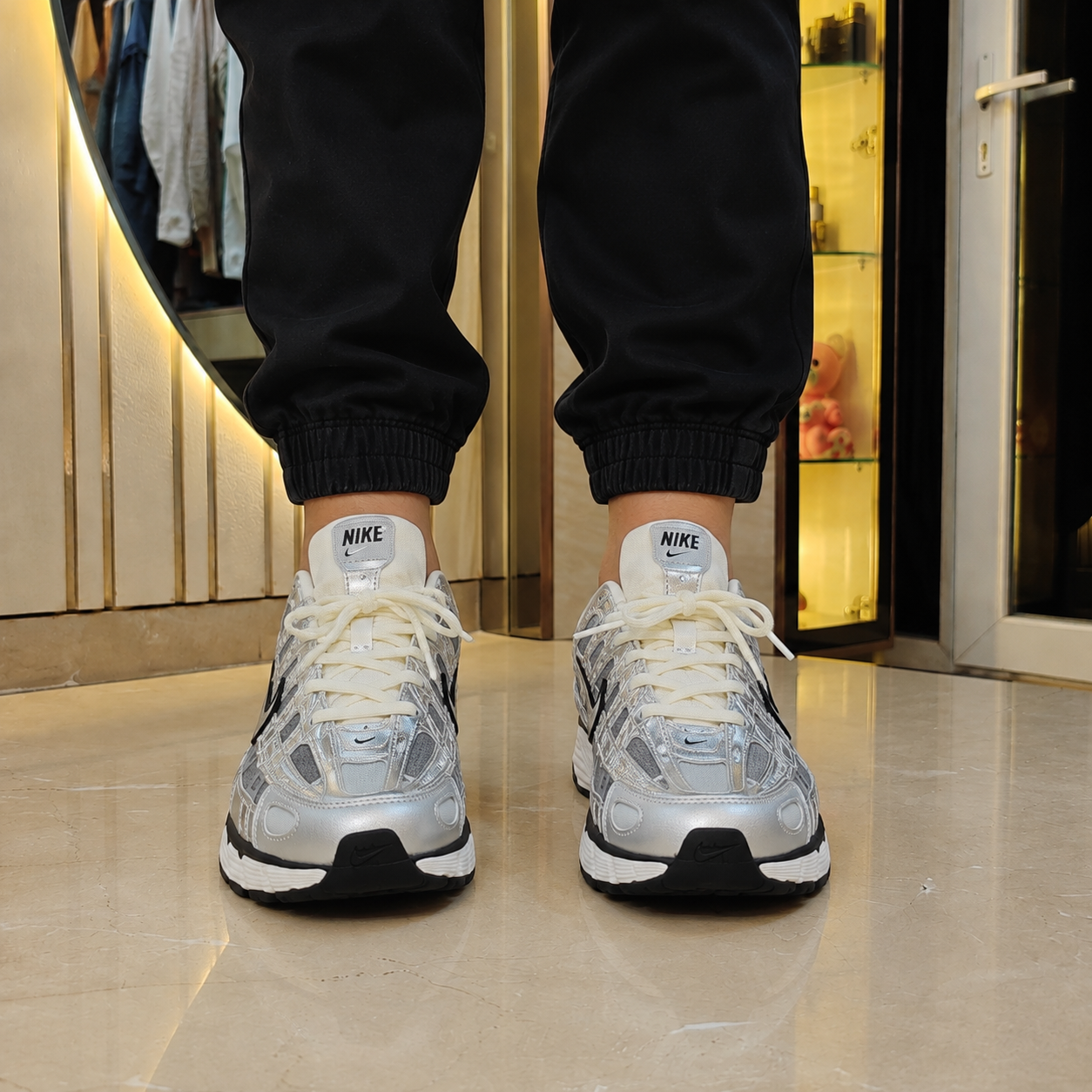 Ni_ke P-6000 Metallic Silver Running Sneakers – Premium Sport Style Shoes