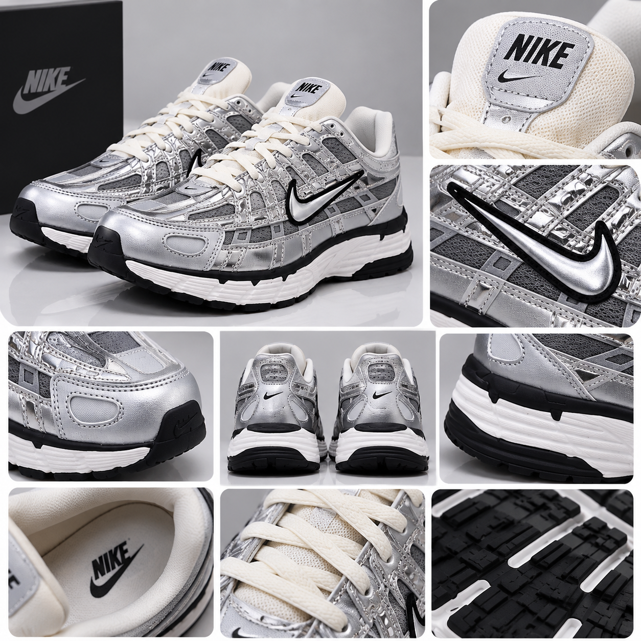 Ni_ke P-6000 Metallic Silver Running Sneakers – Premium Sport Style Shoes