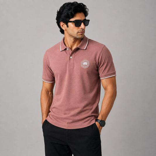 Men’s Brownish Pink Premium Polo T-Shirt with Contrast Tipping & Embroidered Chest Logo