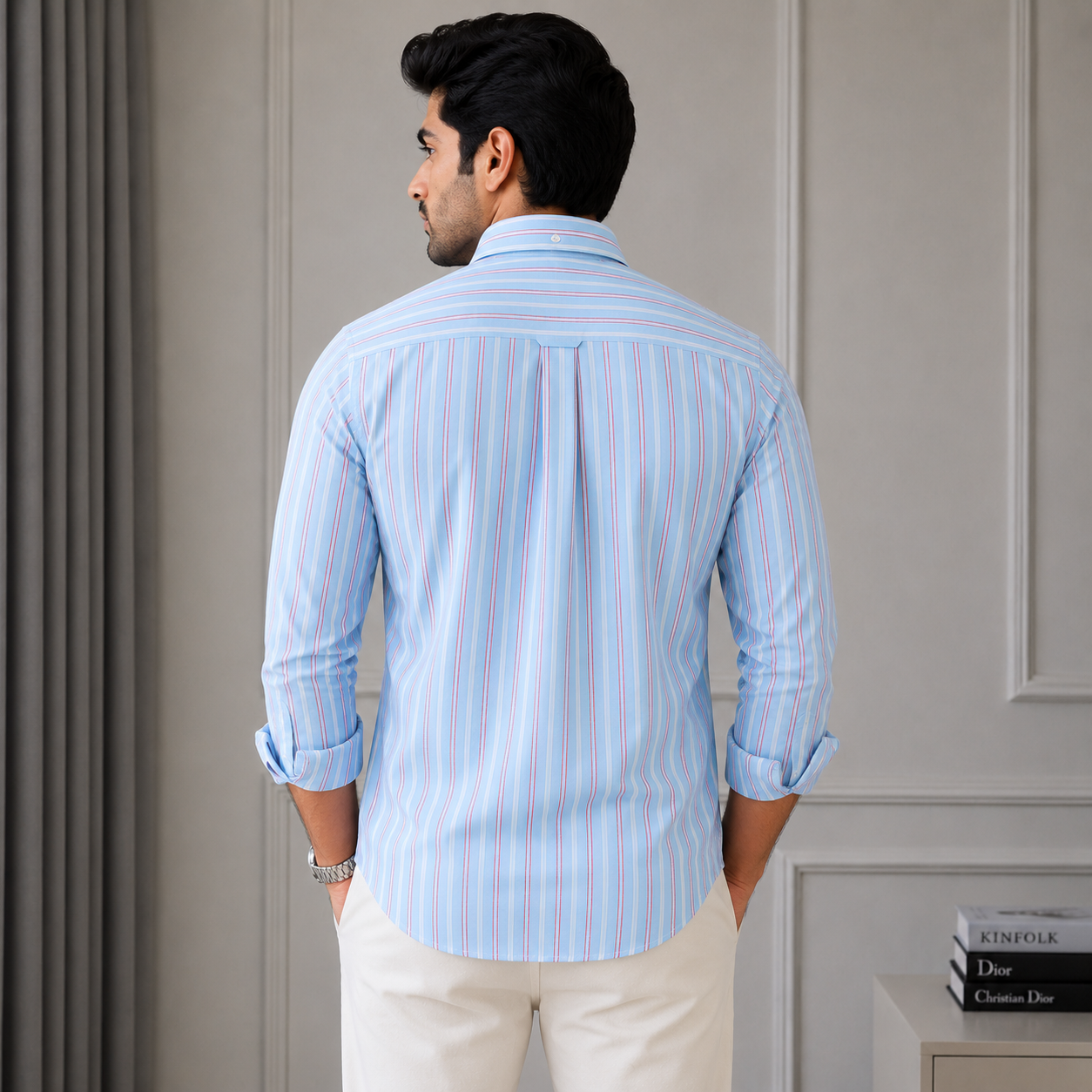 Hac_kett Lon_don Men’s Blue Striped Classic Fit Button-Down Shirt – Premium Casual Wear