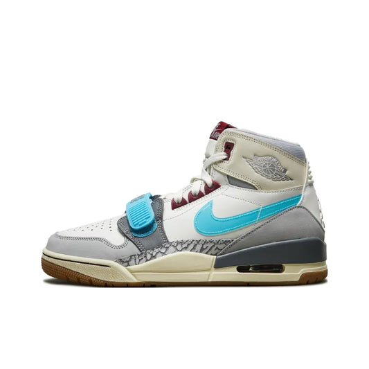 Jor_dan Legacy 312 Leather Trendy Slip-On, Abrasion-Resistant, Lightweight, Comfortable High-Top Vintage Basketball Shoes for Men, White, Gray, Blue